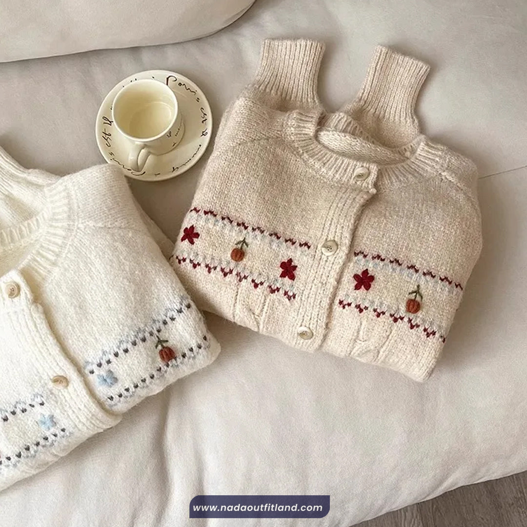 Long Sleeve Flowers Embroidered Cardigan Sweater
