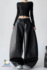 Loose PU Leather Wide Leg Fashion Pants