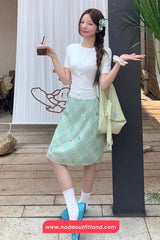 High Waist Argyle Flower Pattern Midi Skirts
