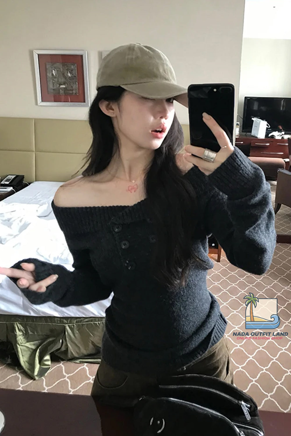 Long Sleeve Sexy Slash Neck Knitted Sweater