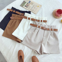 Casual Solid Shorts With Sashes Belt