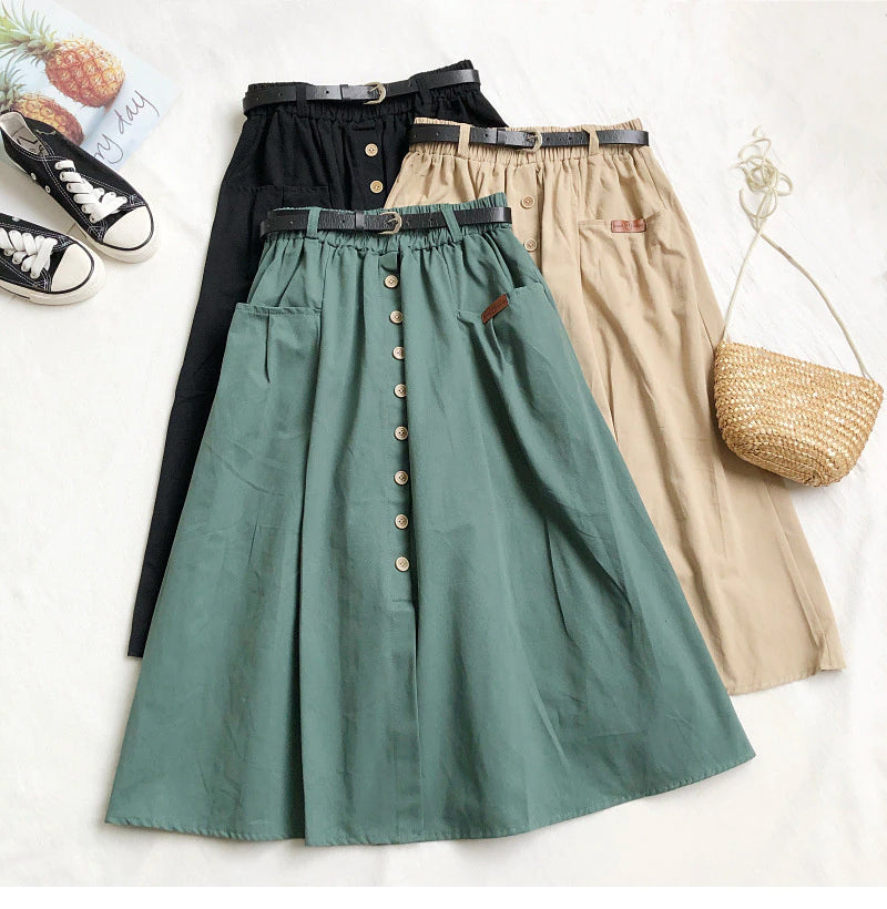 Elastic Waist Casual A-Line Cotton Skirts