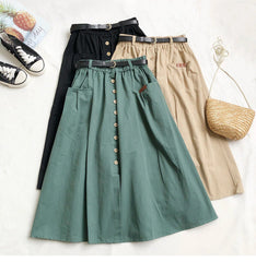 Elastic Waist Casual A-Line Cotton Skirts