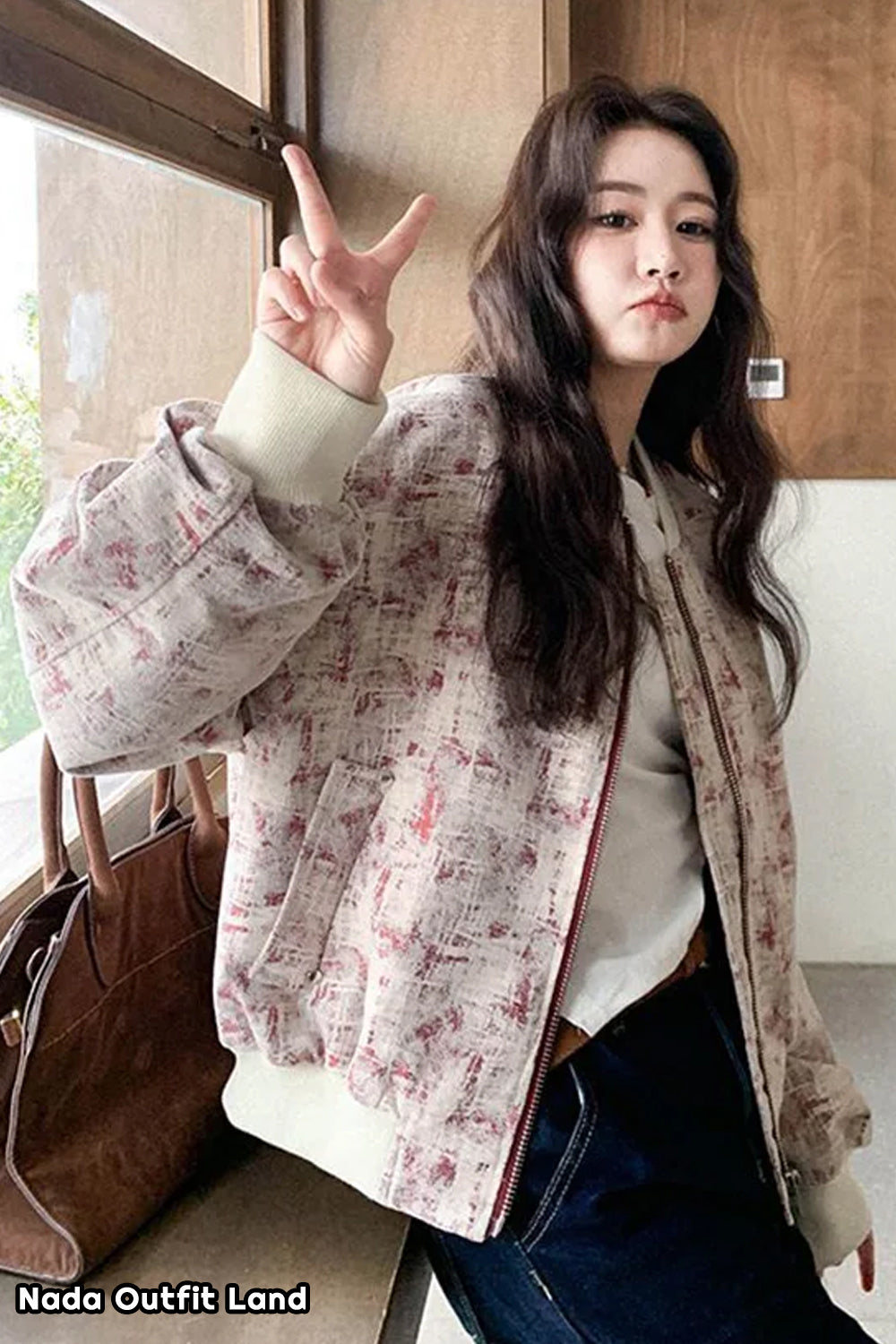 Long Sleeve Pink Tie Dye Pattern Baseball Zipper Jacket