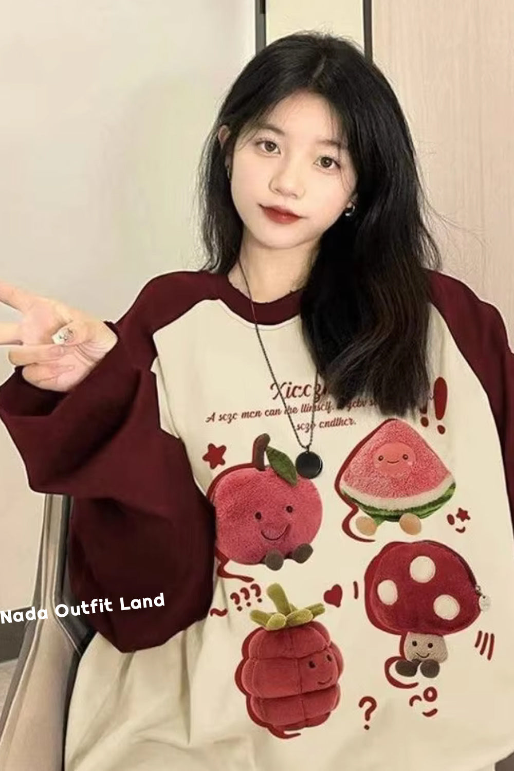 Long Sleeve Cute Mushroom Watermelon Casual Shirts