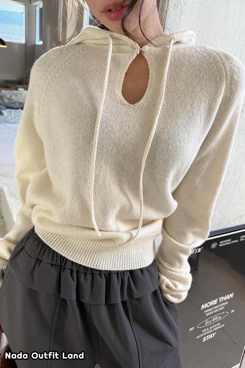Long Sleeve Sexy Hollow Out Knitted Hooded Sweater