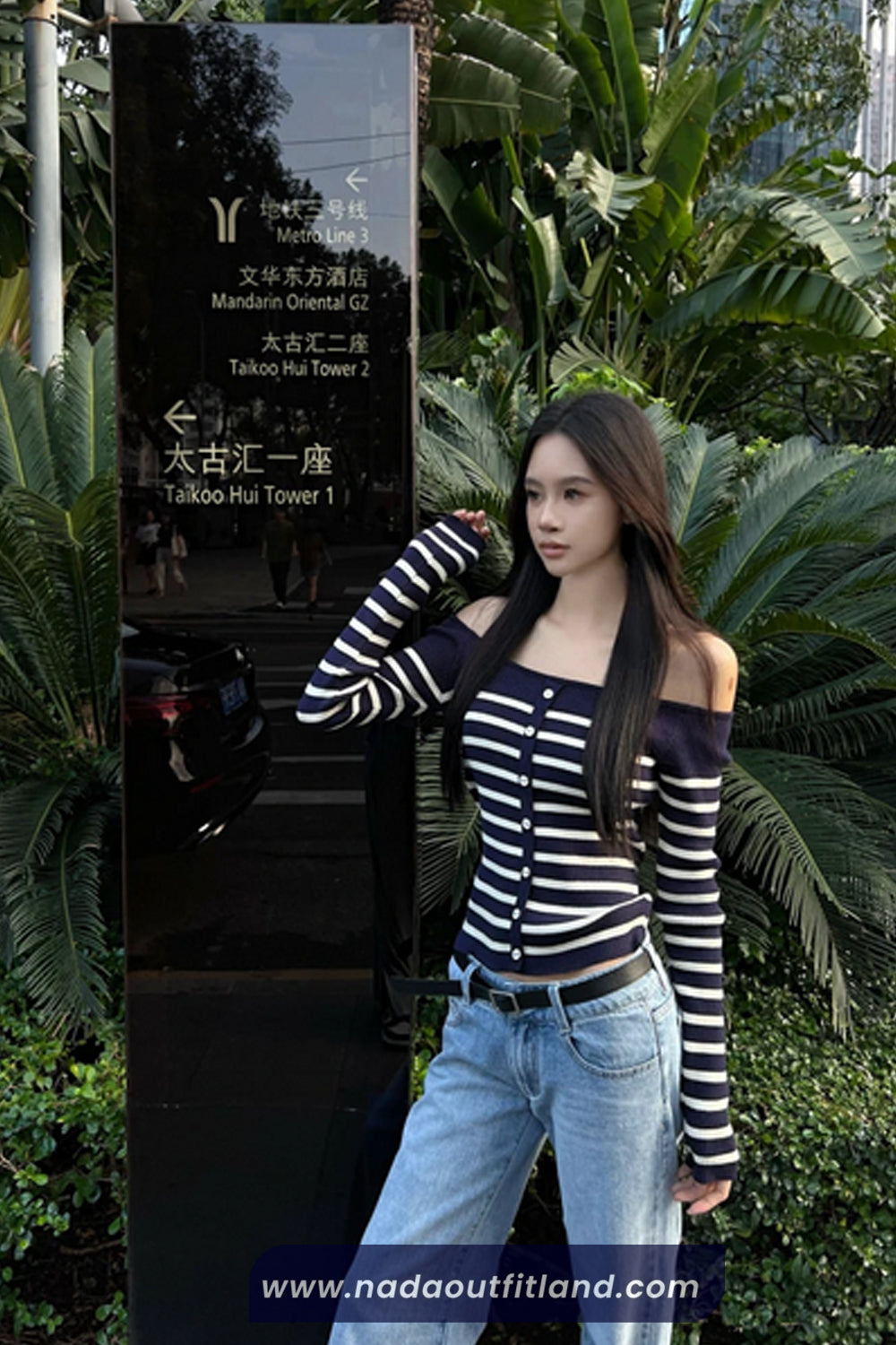Long Sleeve Striped Slash Neck Cropped Cardigan Sweater