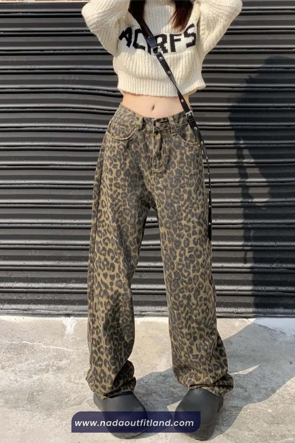 High Waist Leopard Pattern Loose Jeans Pants