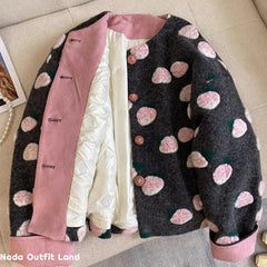 Long Sleeve Elegant 3D Floral Faux Woolen Coat Jacket