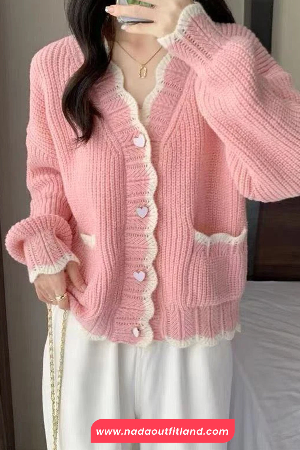 Long Sleeve Heart Button Ruffle Cardigan Sweater