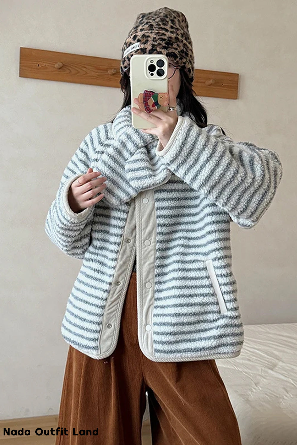 Long Sleeve Two Style Fleece Striped Padded Coat Jacket