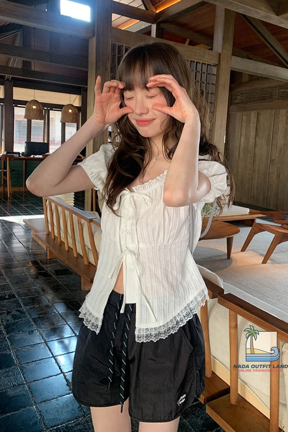 Puff Sleeve Cute Sweet Lace Cropped Shirt