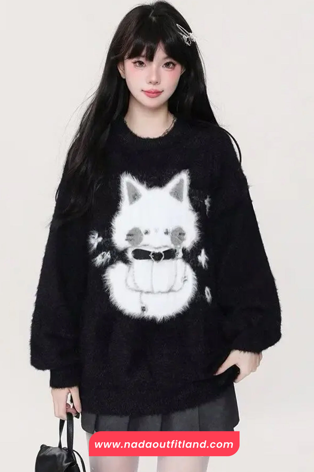Cute Cat O-Neck Soft Velvet Sweater
