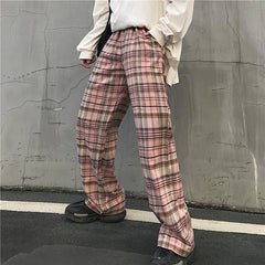 Pink Retro Plaid Hip Hop Loose Pants