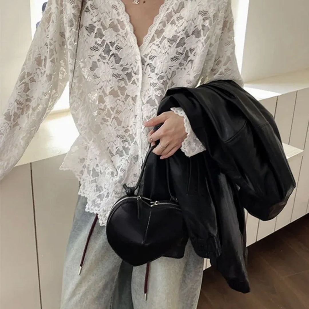 Long Sleeve Sexy Hollow Out Lace Blouse Shirt