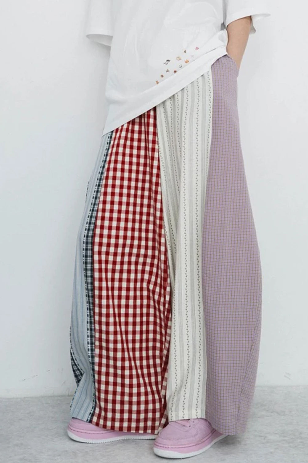 Loose Wide Leg Plaid Patchwork Streetwear Pants