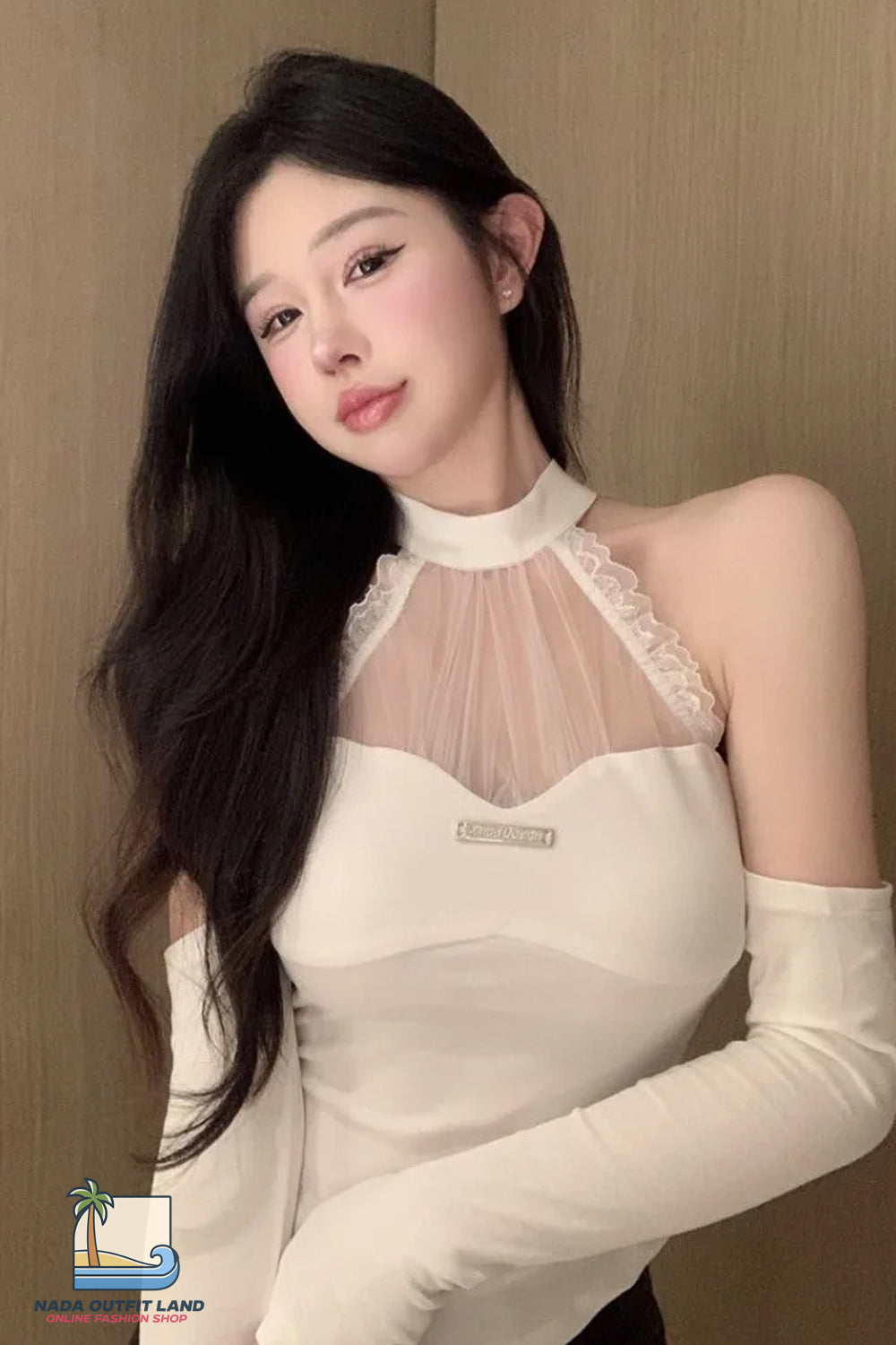Sexy Off Shoulder Halter Neck Lace Cropped Shirt