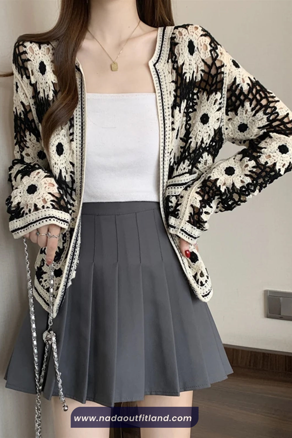 Long Sleeve Daisy Pattern Crochet Cardigan Shirt
