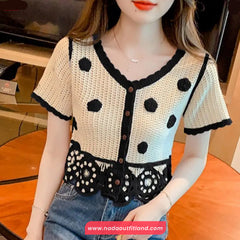 Short Sleeve Elegant Colors Crochet Summer Shirt