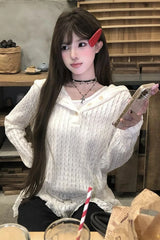 Belt Hooded Hollow Out Ruffled Sweatshirt