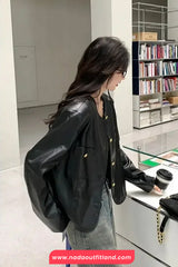 Long Sleeve O-Neck PU Leather Jacket