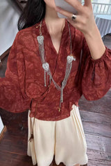 Loose V-Neck Elegant Summer Chiffon Blouse Shirt