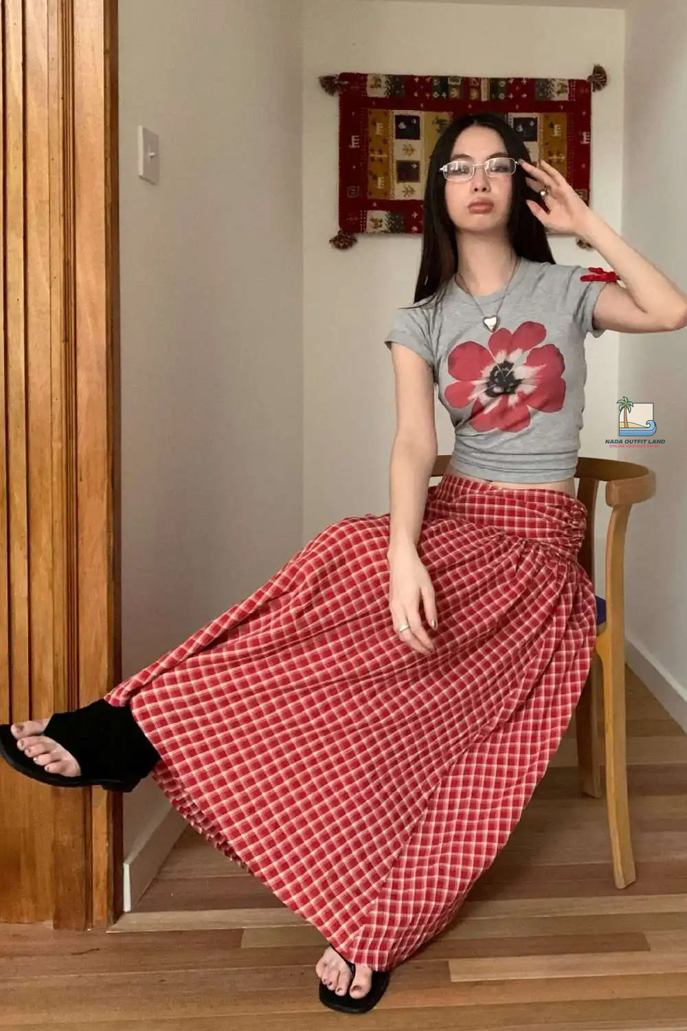 Vintage Plaid Bandage Pleated Long Skirts