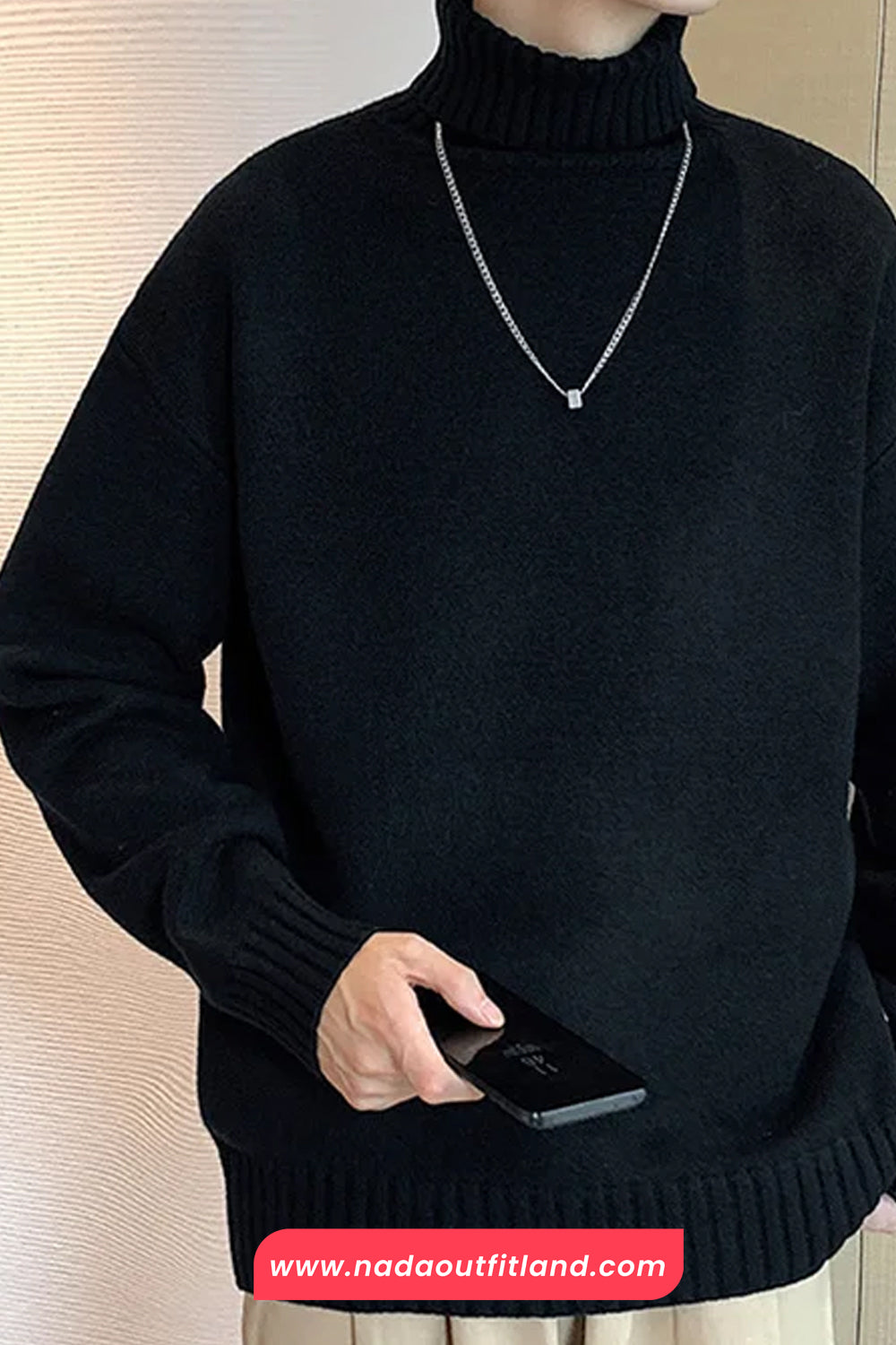 Long Sleeve Solid Turtleneck Knitted Men Sweater