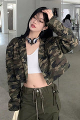 Long Sleeve Camouflage Pattern Sexy Cropped Jacket