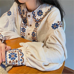 Long Sleeve Vintage Art Embroidered Blouse Shirts