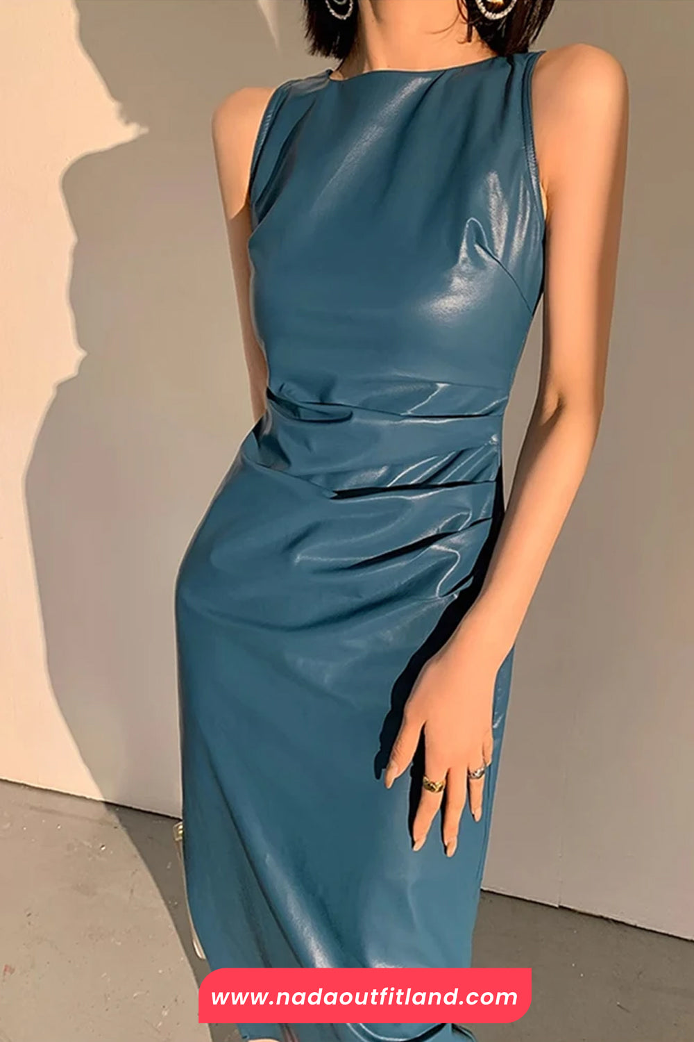 Soft Faux Leather Slim Fit Long Dress