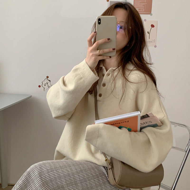 Long Sleeve Turn Down Collar Casual Sweater