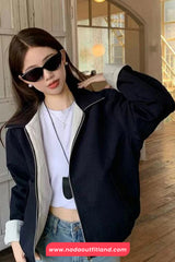 Long Sleeve Double Sided Striped Turn Down Collar Jacket