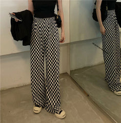 Black White Plaid Checkered Wide Leg Pants