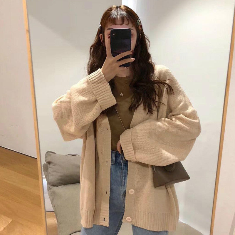Loose V-Neck Button Cardigan Sweater