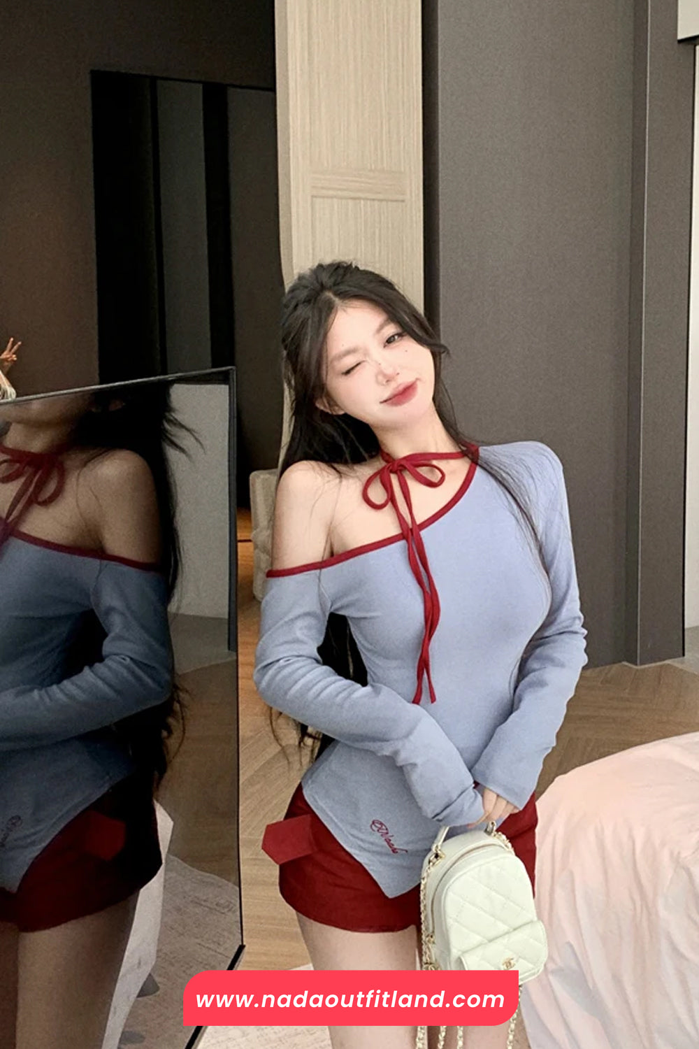 Long Sleeve Sexy Skew Collar Irregular Crop Tops