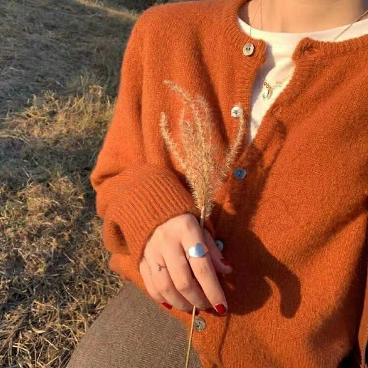 Long Sleeve O-Neck Wool Cashmere Cardigan Sweater