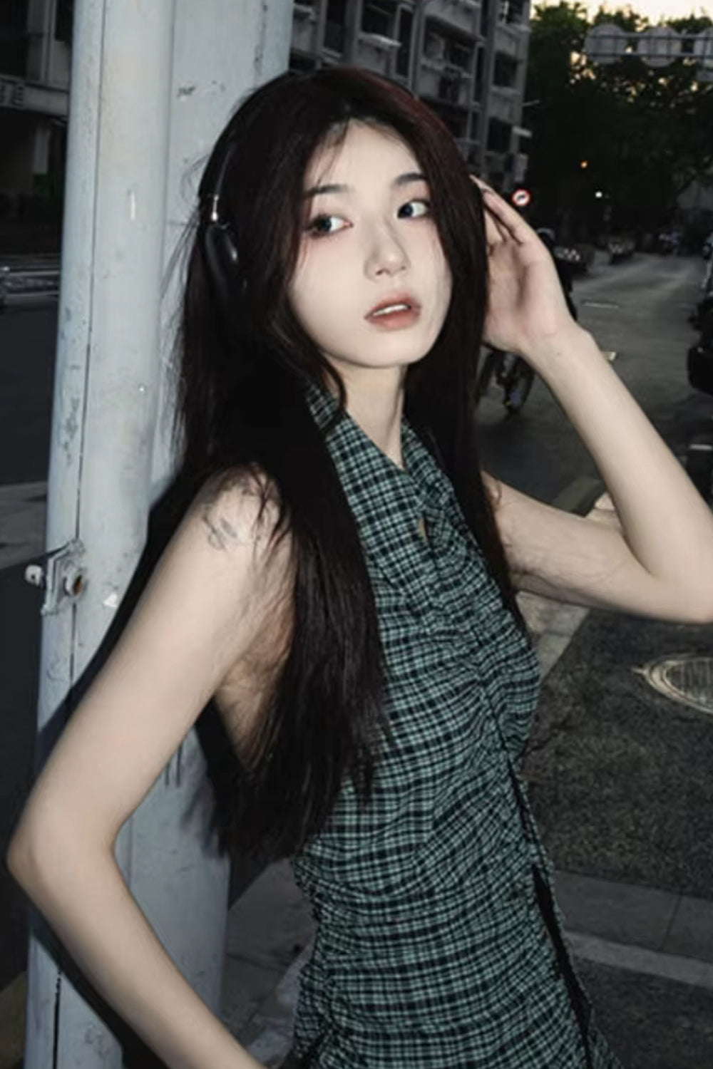 Sexy Turn Down Collar Plaid Sleeveless Crop Tops