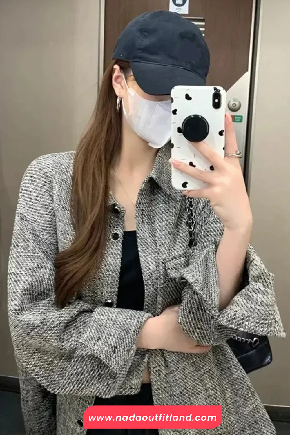 Long Sleeve Retro Grey Plaid Casual Button Jacket