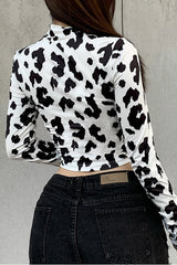 Long Sleeve Cow Pattern Sexy Slim Shirt