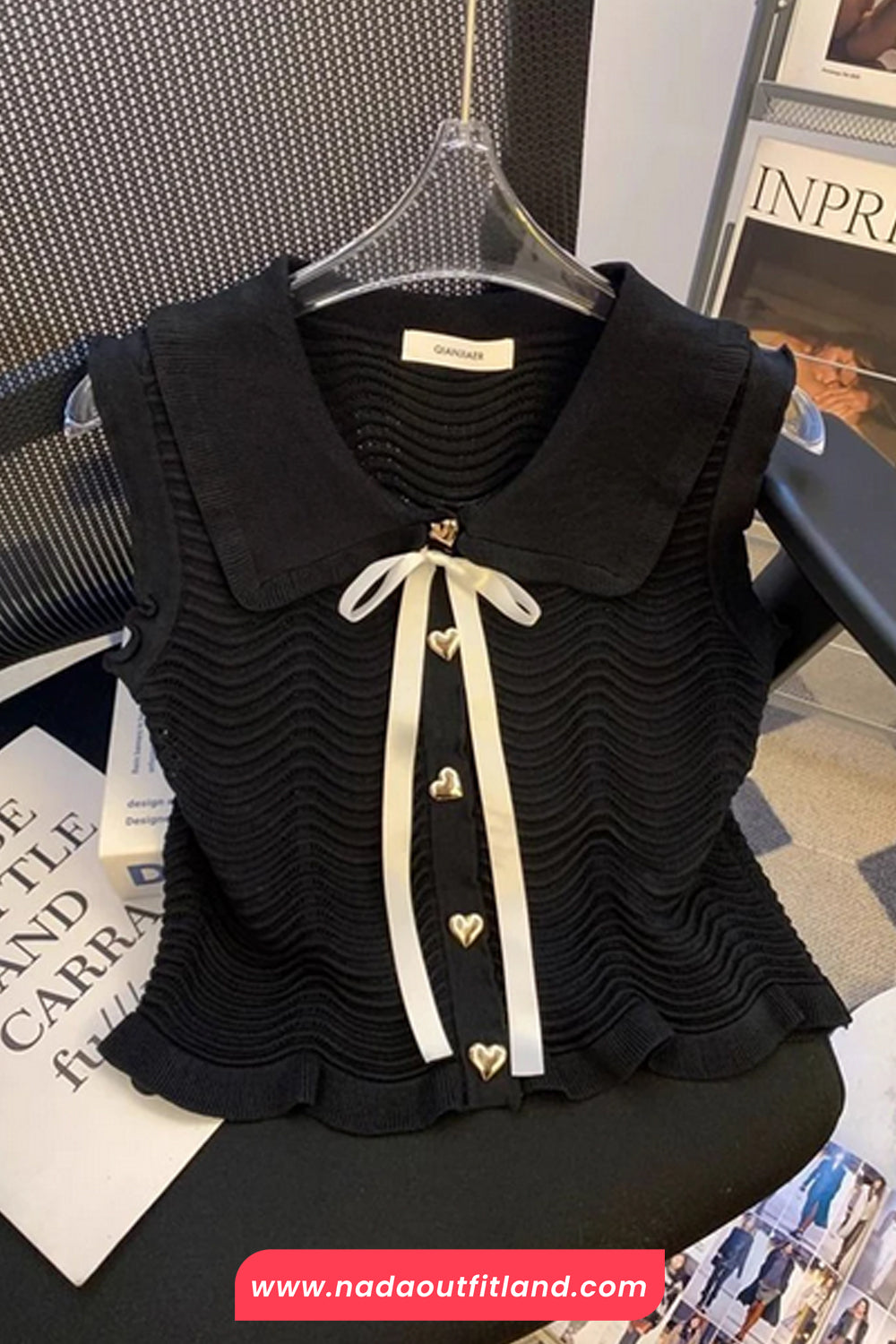 Sleeveless Heart Button Knitted Doll Collar Shirt