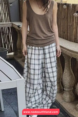 Loose Oversize Plaid Pattern Wide Leg Pants
