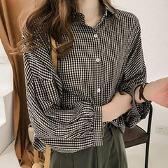 Long Sleeve Elegant Plaid Office Blouse Shirt