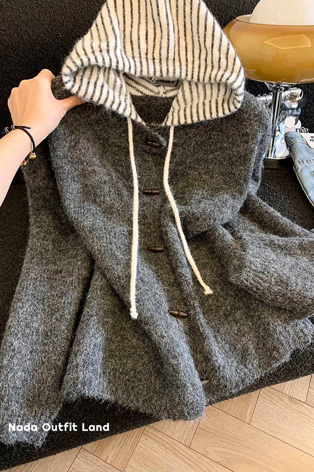 Vintage Hooded Striped Woolen Cardigan Sweater