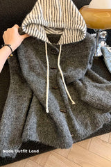 Vintage Hooded Striped Woolen Cardigan Sweater