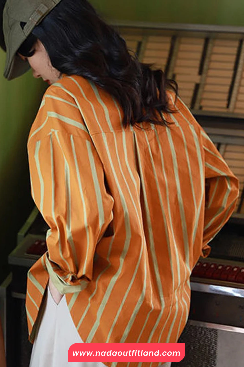 Long Sleeve Retro 90s Orange Striped Blouse Shirt