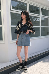 Short Sleeve Cute Cat Pattern Blouse Shirt