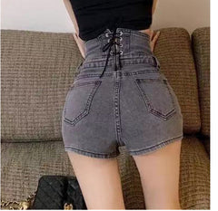 High Waist Back Bandage Tie Shorts Jeans