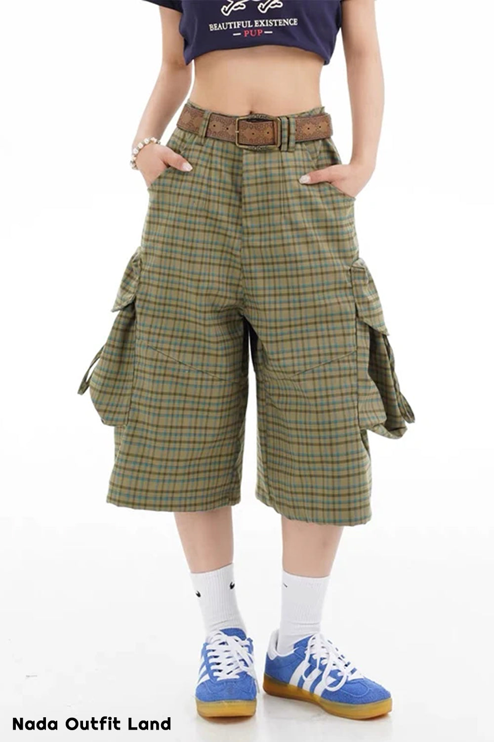 High Waist Vintage Plaid Pattern Knee Length Pants