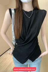 Sleeveless Knitted Irregular Slim Shirts